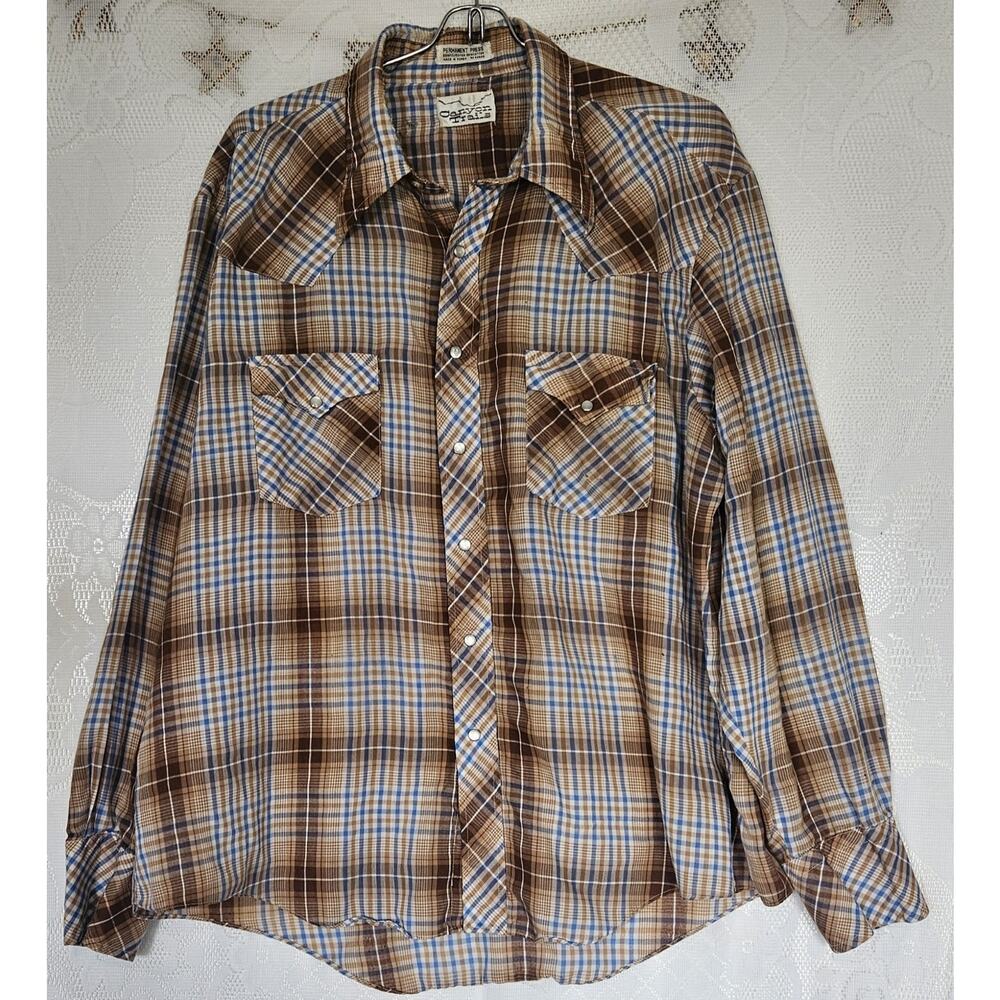 Canyon Trails 2XLarge Vintage Mens Pearl Snap Buttons Plaid Shirt Rockabilly